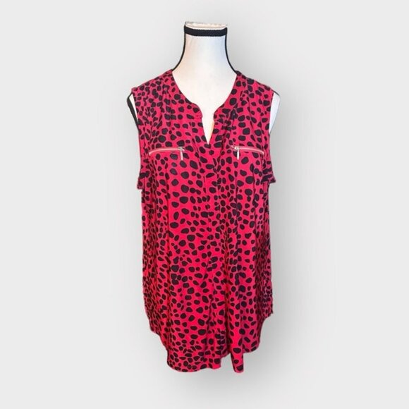 Women’s Lily Morgan XL Red and Black Dalmatian Print Breast Pockets Zippers - Picture 2 of 9